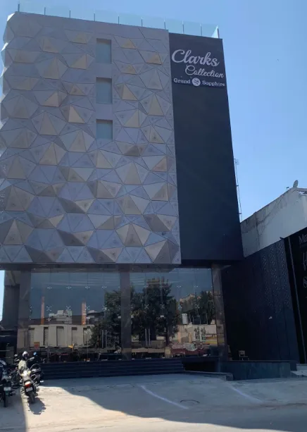 Hotel entrance of Clarks Collection Grand Sapphire Ajmer showing façade and driveway