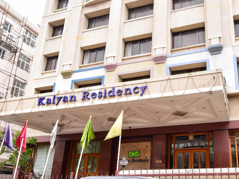 Entrance of Kalyan Residency Tirupati with hotel façade and signage